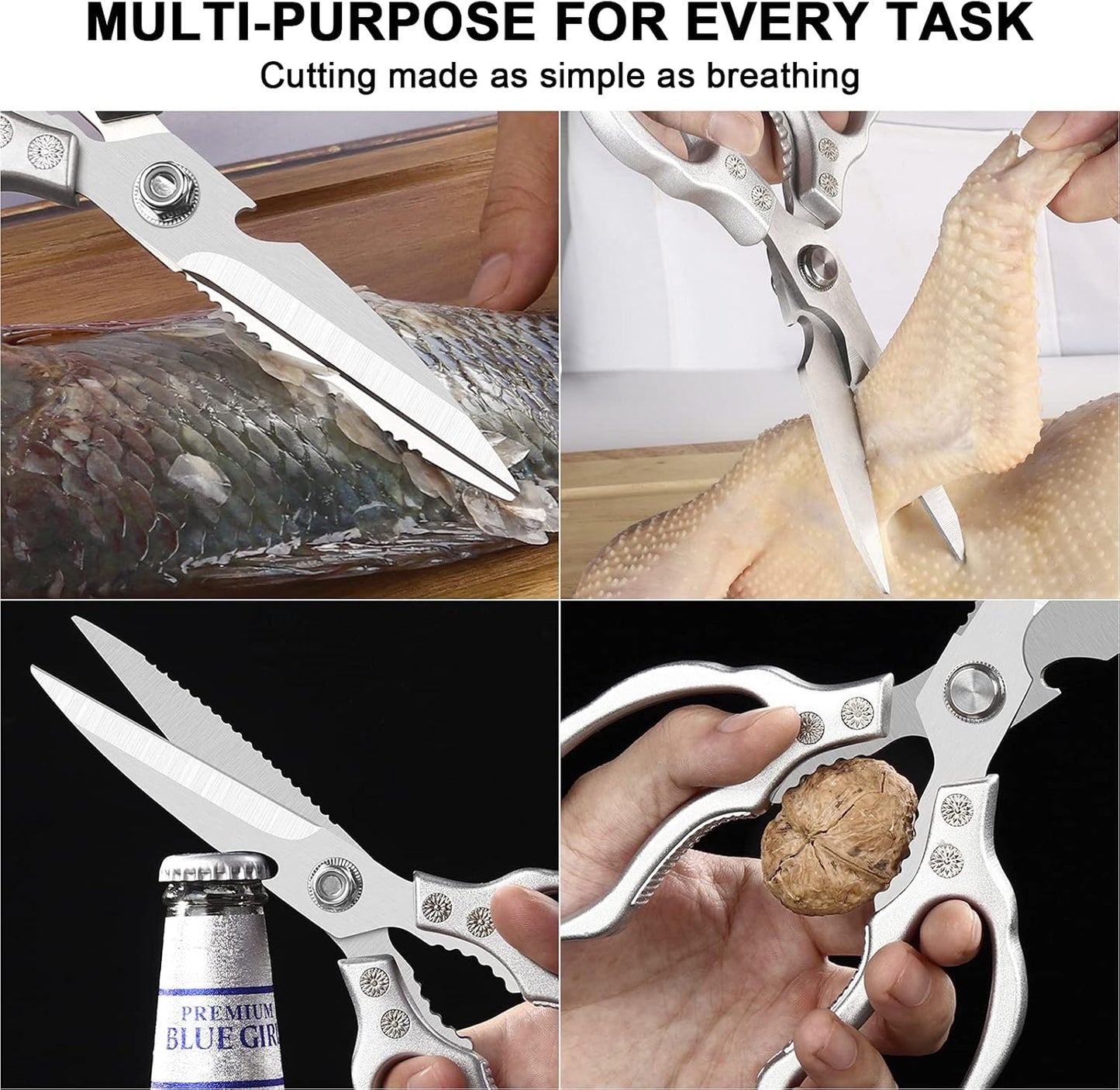 CGBE Kitchen Scissors All Purpose Heavy Duty, Ultra Sharp Stainless Steel Kitchen Shears Dishwasher Safe, Cooking Shears for Chicken, Poultry, Fish, Meat, Herbs & Grapes with Non-Slip Grips - Gold