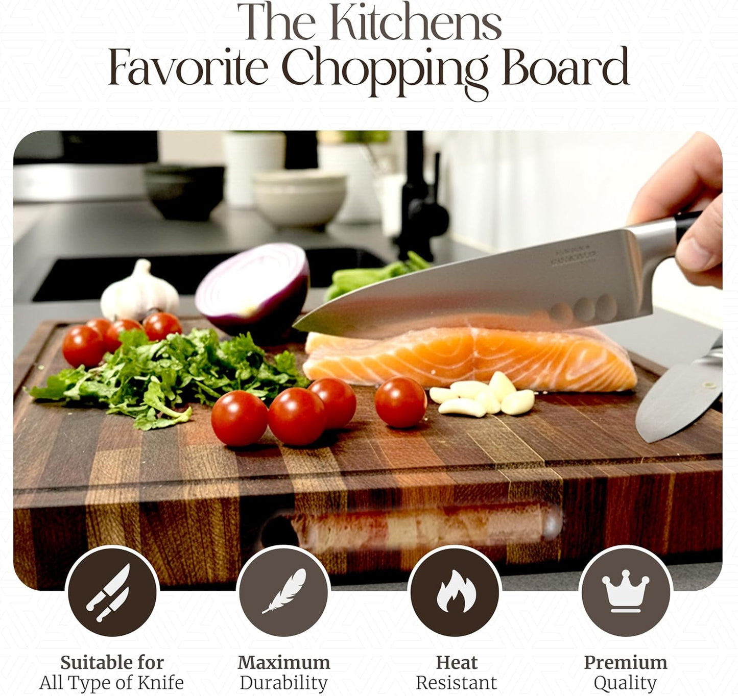 Walnut Cutting Board for Kitchen - Large Wooden End Grain Chopping Board with Handle & Groove - Wood Butcher Block - Double-Sided Charcuterie Serving Tray for Meat, Cheese & More - 16.4”x12.4”x1”