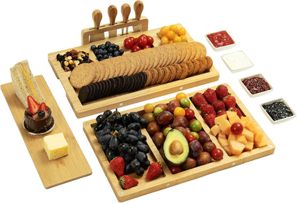 Charcuterie Board Set - Bamboo Cheese Board & Serving Tray with Stainless Steel Knives and Bowls, Housewarming Gifts New Home, Gift for Wedding Couple, Bridal Shower (NLB, 02)