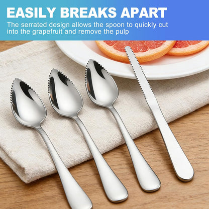 CoguZed 5-Piece Grapefruit Spoon and Knife Set Stainless Steel Serrated Edge Heavy Duty Kitchen Utensils for Grapefruit Oranges Kiwi Citrus Fruits Desserts