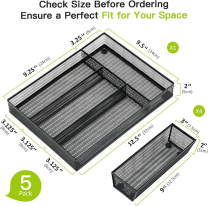 Neudeco Silverware Organizer,Mesh Drawer Organizer for Kitchen，Metal Utensil Organizer for Flatware, Knives, Spoons,Cosmetic (Silver 9 * 3 * 2 inch Pack6)