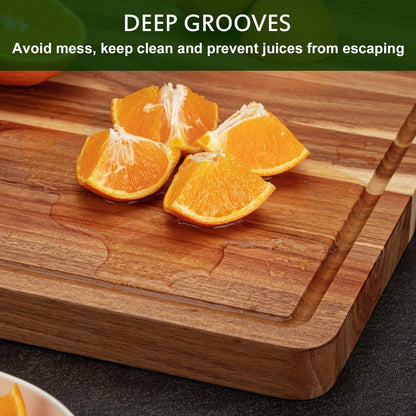GarveeHome 18 in x 12 in Acacia Wood Cutting Board, 1 in Thick Chopping Board with Deep Juice Groove and Back Inner Handles, Kitchen Butcher Block Cutting Board for Meat, Vegetables and Fruit