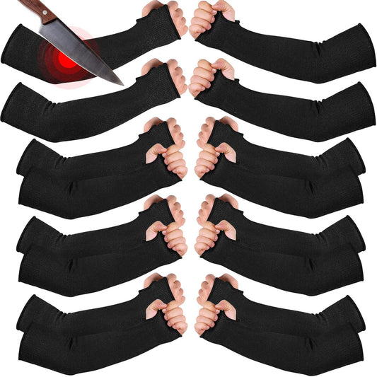 JaGely 6 Pairs Level 5 Cut Resistant Sleeves with Thumb Hole 18 Inches Arm Protection Sleeve Farmer Gardening (Black, Gray)