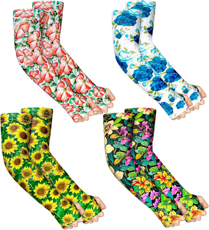 4 Pairs Gardening Sleeves Anti-Slip Arm Protection with Thumb Hole Sun Sleeve Cooling Arm Sleeves for Women Men Outdoor