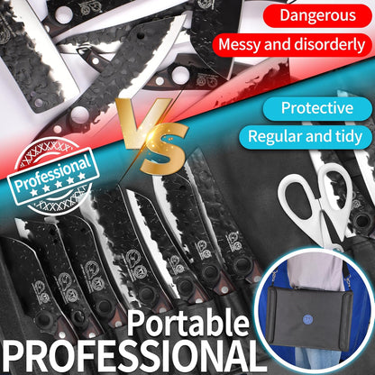 XYJ Knife Block Set, Professional Kitchen Knife Set with Magnetic Knife Block, Cutting Board, Honing Steel, High-Carbon Steel forged Blades, Chef's Knife, Cleaver, Carving Knife, Full Tang Design