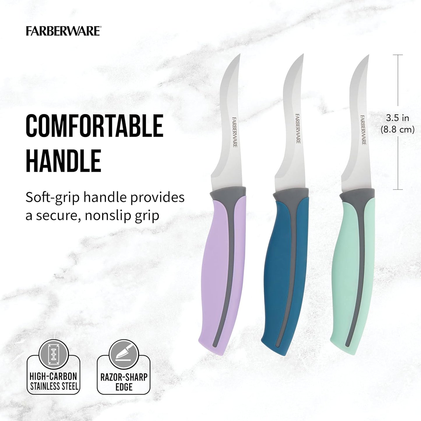 Farberware Precise Slice Utility Knife Set, 3 Piece, Multicolor