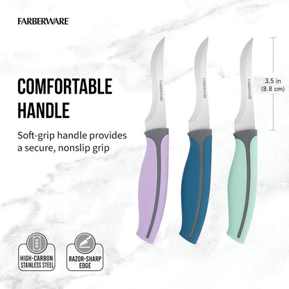 Farberware Precise Slice Utility Knife Set, 3 Piece, Multicolor