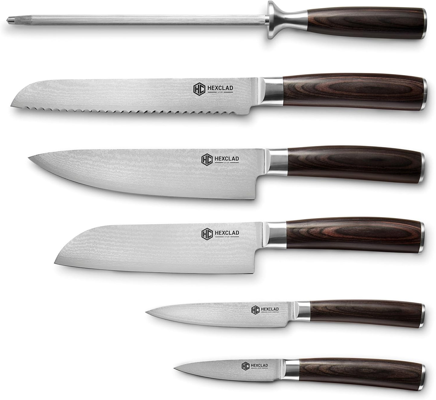 HexClad Green Steak Knife Set, 4-Pieces Damascus Stainless Steel Blades, Full Tang Construction, Pakkawood Handles