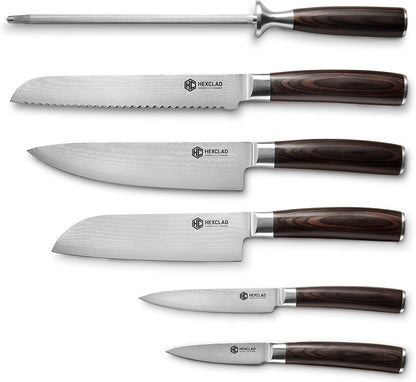 HexClad Green Steak Knife Set, 4-Pieces Damascus Stainless Steel Blades, Full Tang Construction, Pakkawood Handles