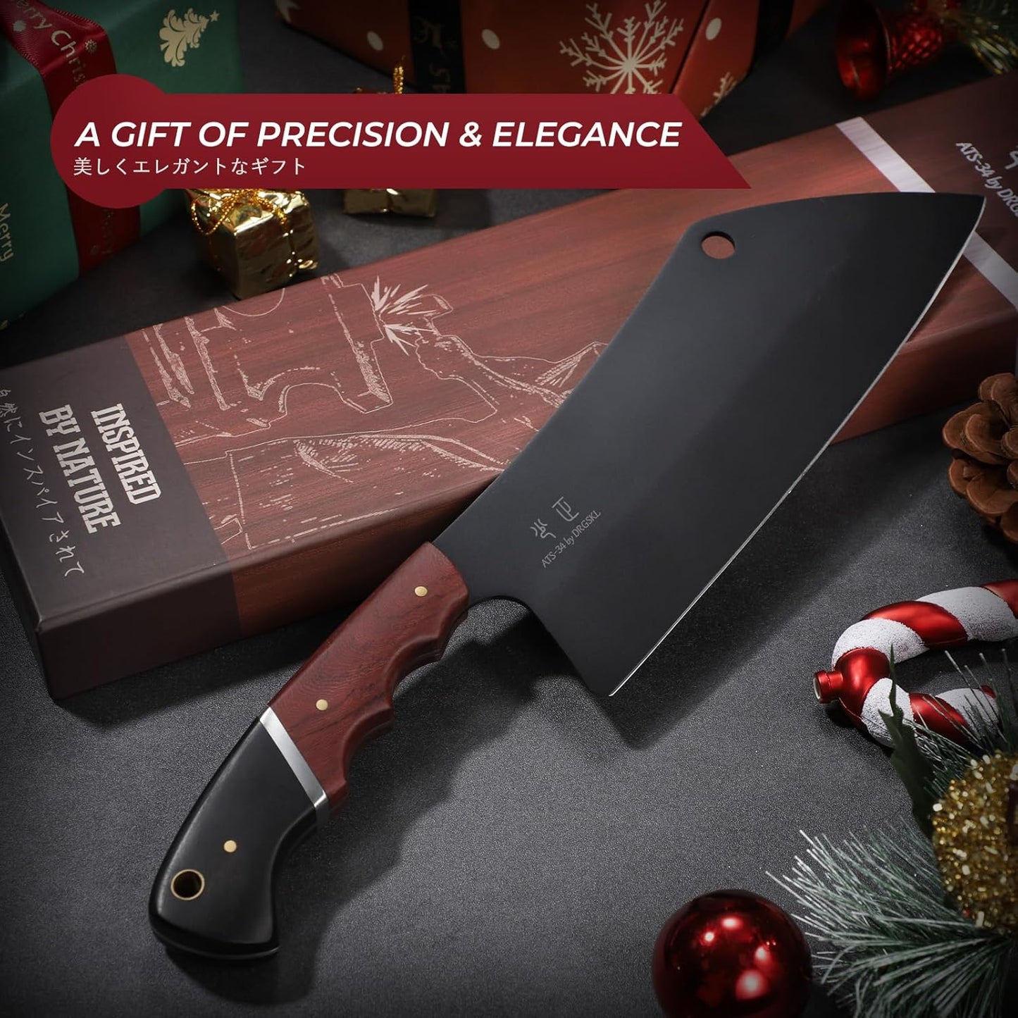 DRGSKL Boning Knife 7 inch - Brisket Trimming Knives for Meat Cutting, Black Butcher Slicing Knives with Full Tang Handle, Kitchen Fillet Knife for Birthday Dad Mom Gift
