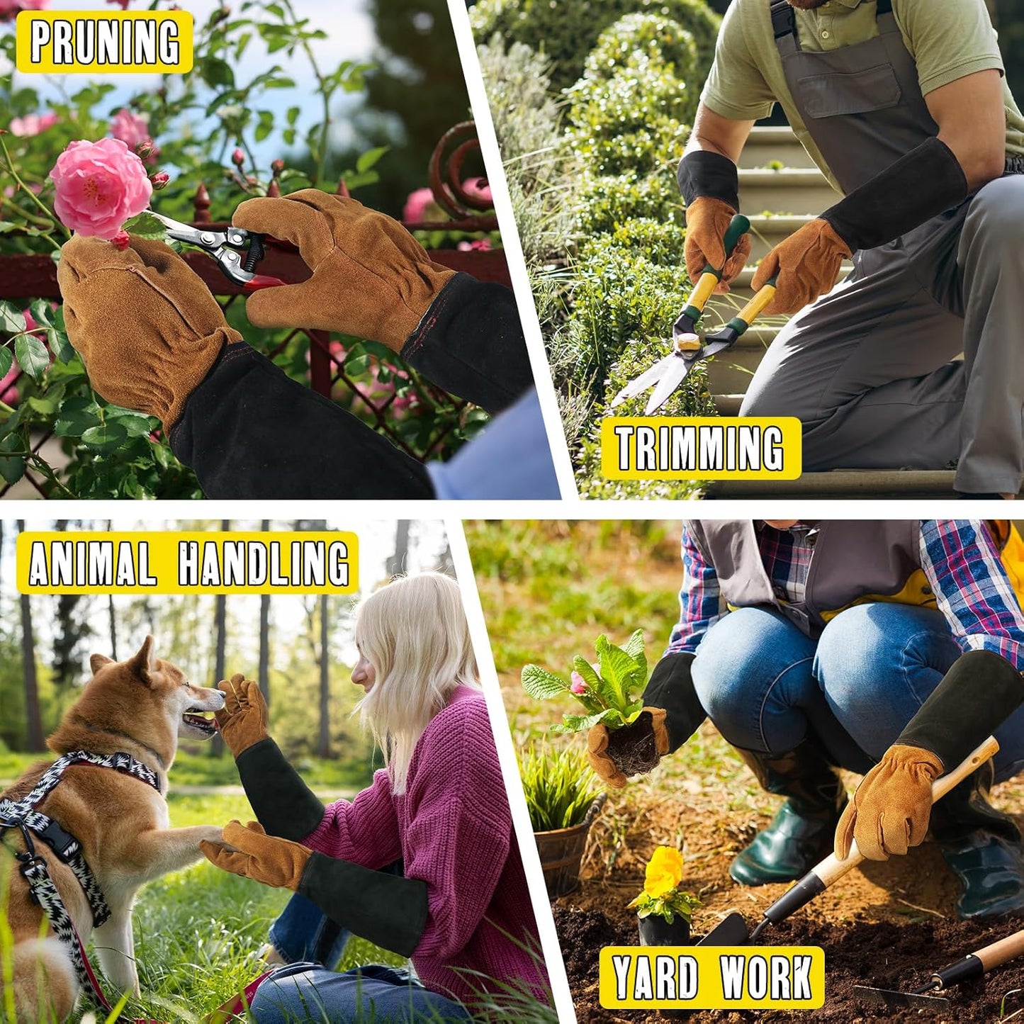 HANDLANDY Rose Pruning Gloves for Men & Women, Long Thorn Proof Gardening Gloves, Breathable Pigskin Leather Gauntlet, Best Garden Gifts & Tools for Gardener