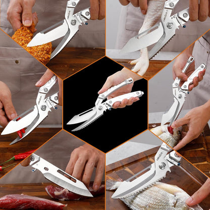 HANSHI Detachable Poultry Shears for Food Cutting Heavy Duty Stainless Steel Kitchen Scissors for Chicken, Bone, Meat, Turkey, Fish,Multi Purpose Scissor for Cooking (Silver)