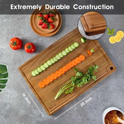 Extra Large Acacia Wood Cutting Board 20 x 14 Inch - Caperci Better Kitchen Chopping Board with Juice Groove & Handle Hole for Meat (Butcher Block) Vegetables and Cheese