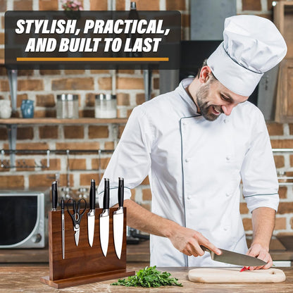 Wooden Magnetic Knife Holder - Dual - Sided Stand with Enhanced Magnets for Multifunctional Kitchen Knife Storage - Stylish, Durable, and Strong (Knives Not Included) - 12" x 9" - 3.48 lbs