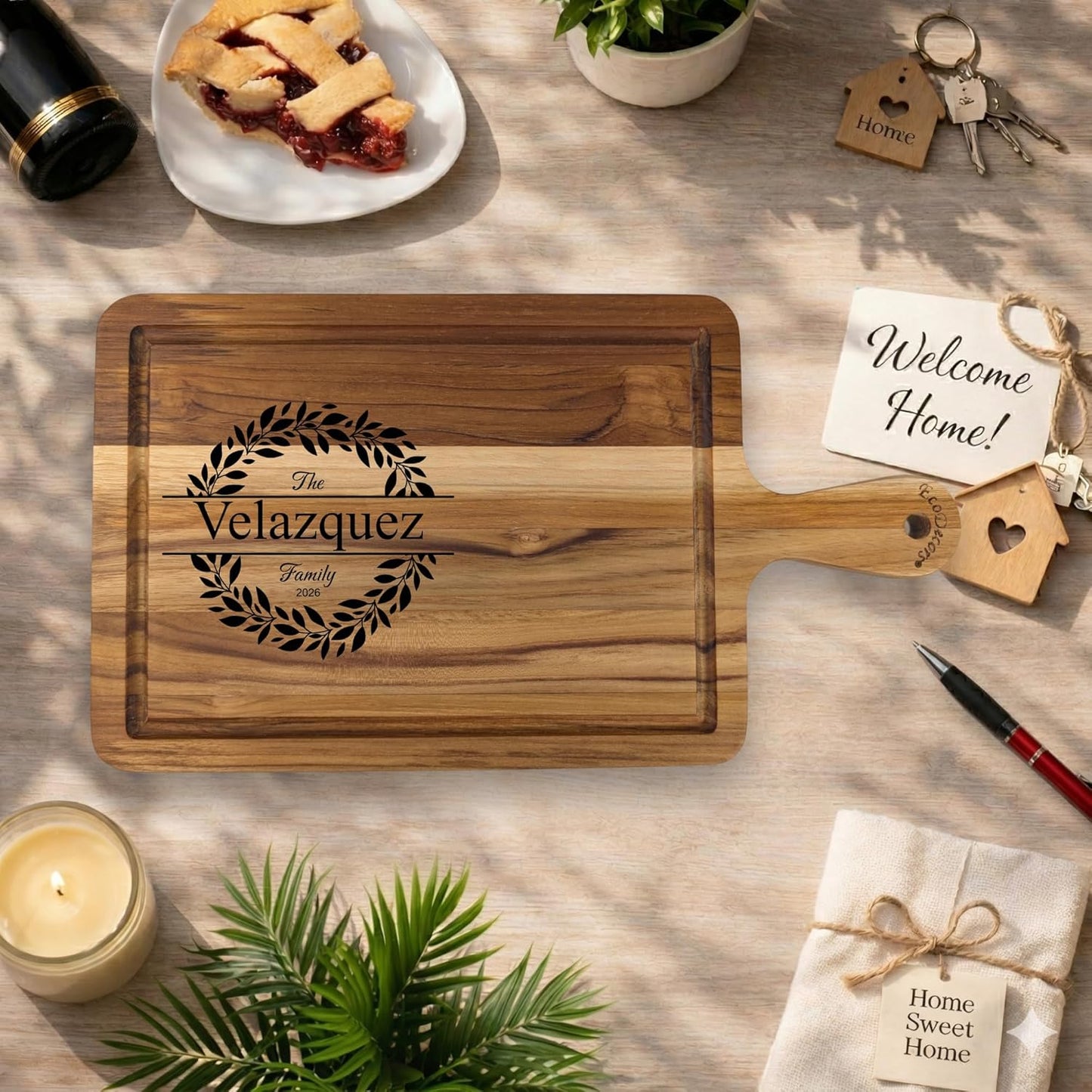 EcoDecors 18"x14" Extra Large Teak Cutting Board, Edge Grain Wood with Juice Groove & Handle, FSC Certified for Kitchen, Carving & Butcher Block Prep