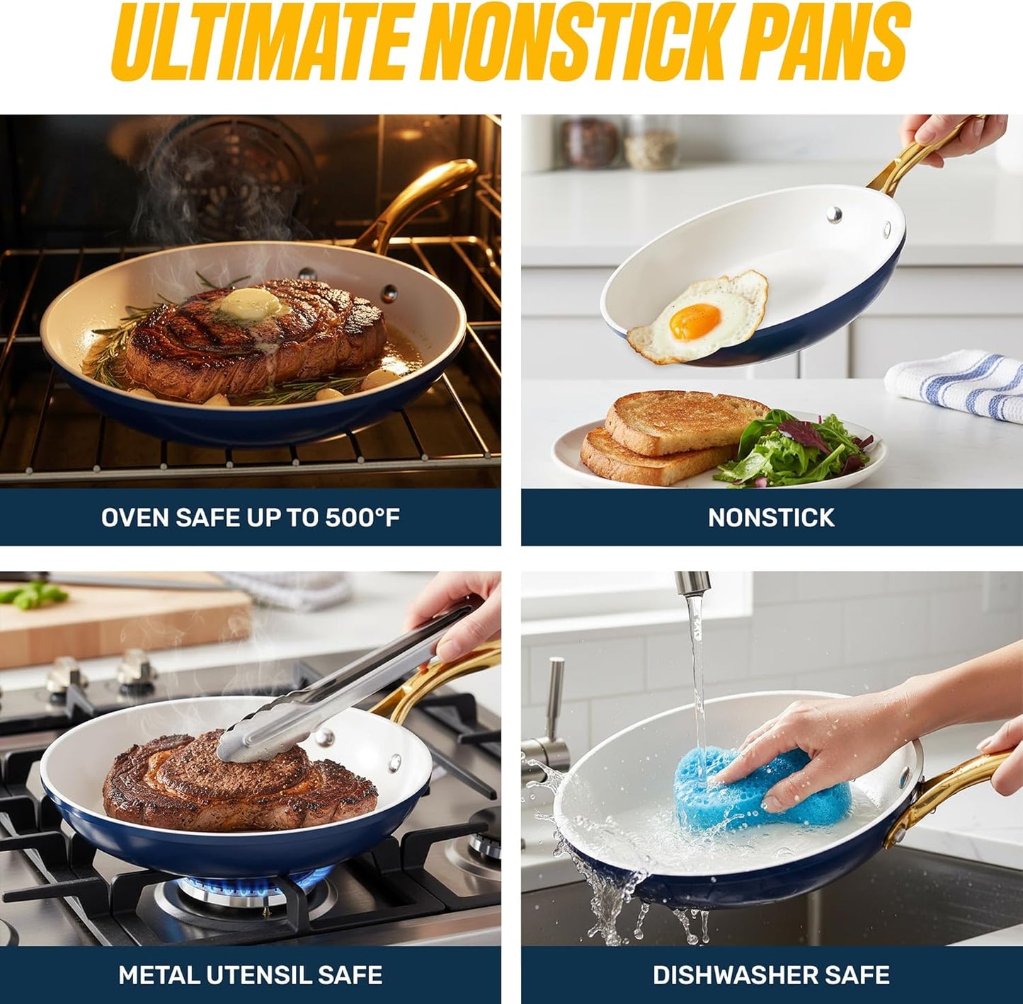 Gotham Steel 20pcs Pots and Pans Set Non Stick Ceramic Cookware Set with Deep Frying Pan Set & 6pc Knife Set, Improved Ti-Cerama Coating Made without PFOA PFOS Lasts 2x Longer, Oven & Dishwasher Safe