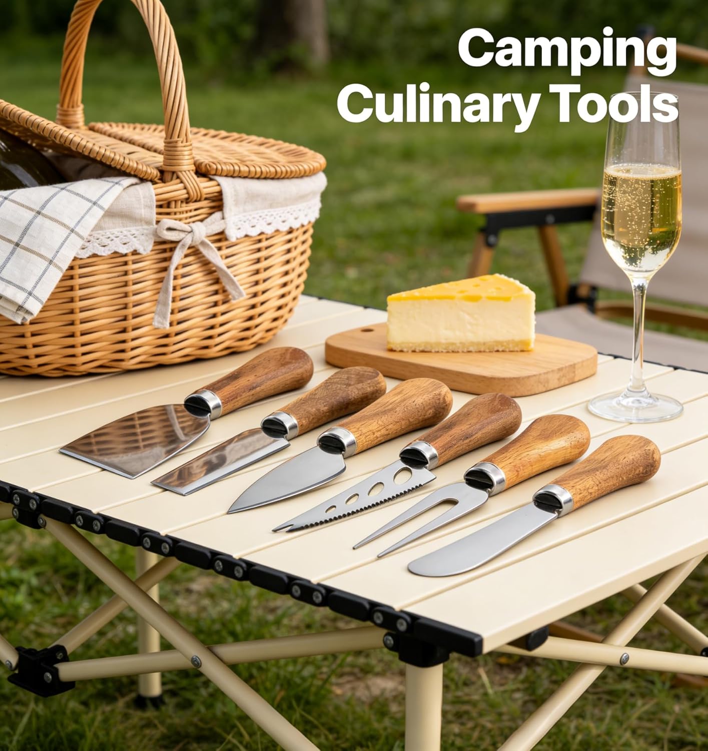 6 Piece Cheese Knives Set with Wooden Handle, Stainless Steel Mini Cheese Knives for Charcuterie & Cheese Spread, Ideal for Cheese Slicing and Butter Cutting (Acacia)