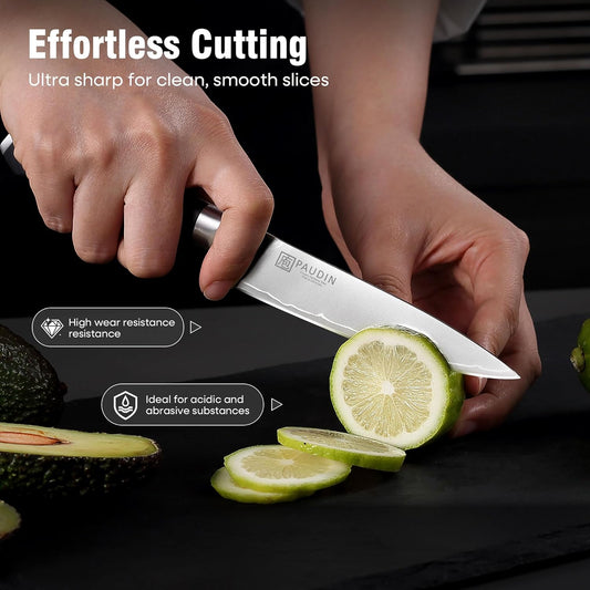 PAUDIN Nakiri Knife 7 Inch, High Carbon Stainless Steel Chef Knife, Ultra Sharp Asian Kitchen Knife for Meat and Vegetable, Chopping Knife with Ergonomic Wooden Handle