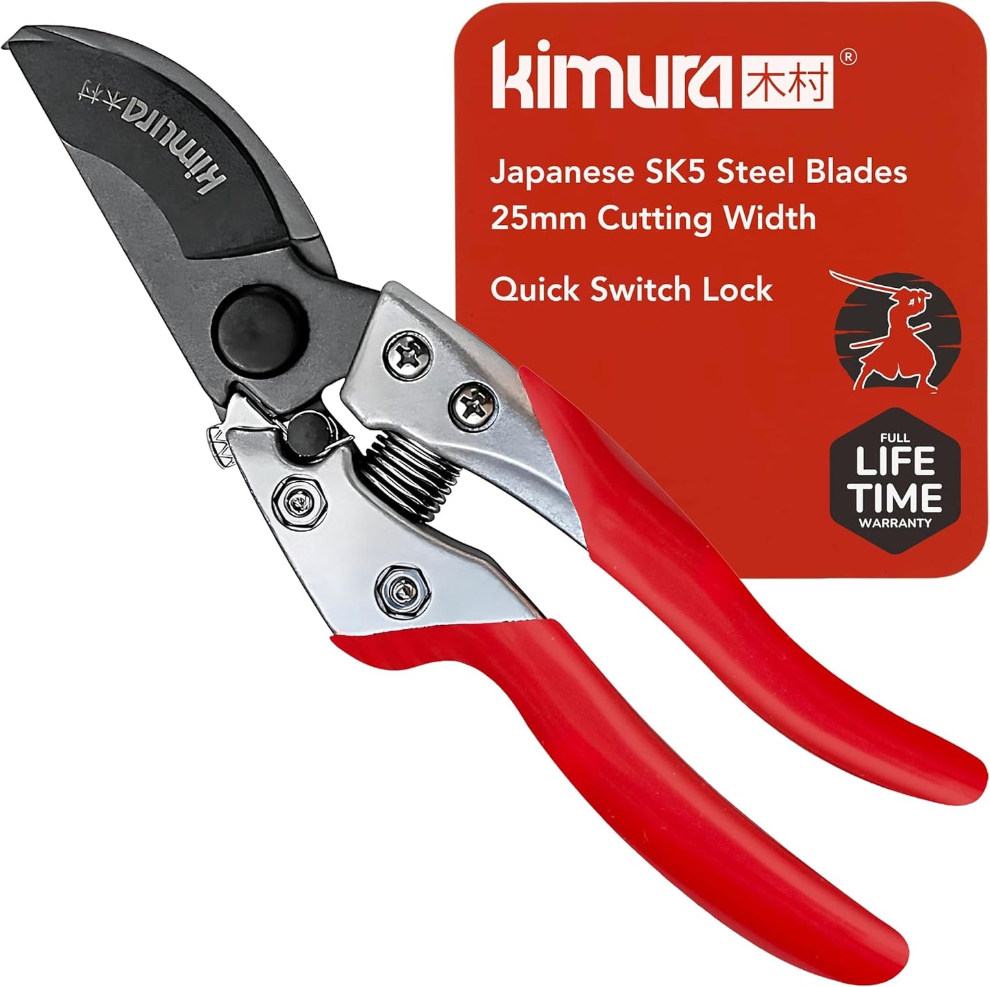 Kimura® 8" Pro Pruning Scissors, Premium Japanese SK5 Hi-Carbon Steel Blades, Non-Slip Vinyl Coated Handles, Lightweight & Ergonomic, Multi-Tasking Pruning Shears, Garden Snips, Precision Clippers