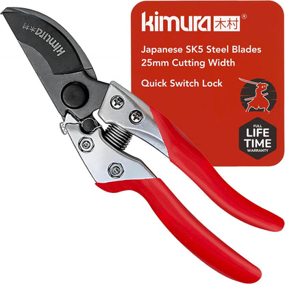 Kimura® 8" Pro Pruning Scissors, Premium Japanese SK5 Hi-Carbon Steel Blades, Non-Slip Vinyl Coated Handles, Lightweight & Ergonomic, Multi-Tasking Pruning Shears, Garden Snips, Precision Clippers