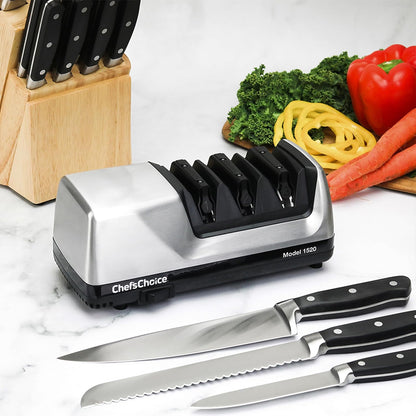 Chef’s Choice Professional Electric Knife Sharpeners AngleSelect for 15- and 20-Degree Straight-Edge and Serrated Knives with Diamond Abrasives & Precision Angle Control, 2-Stage, Black