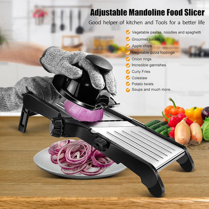 MASTERTOP Adjustable Mandoline Food Slicer,Vegetable Slicer Fruit Cutter,Stainless Steel Kitchen Mandolin,Julienne Slicers for Kitchen Onion Potato, Tomato, Carrot, Vegetable, and Fruit