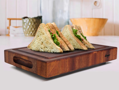 Straga Handmade Reversible End Grain Mahogany Heavy-Duty Chopping Block with Non-Slip Feet, Deep Juice Groove, Built-in Handles - Ideal for Cutting Meat, Cheese, Vegetables (12" x 9", Mahogany)