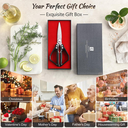 XINZUO Sandvik 14C28N Stainless Steel Multi-Purpose Kitchen Shear,Heavy Duty Kitchen Food Scissors For (Meat/Herbs/Poultry),With Silver Aluminum Alloy Handle