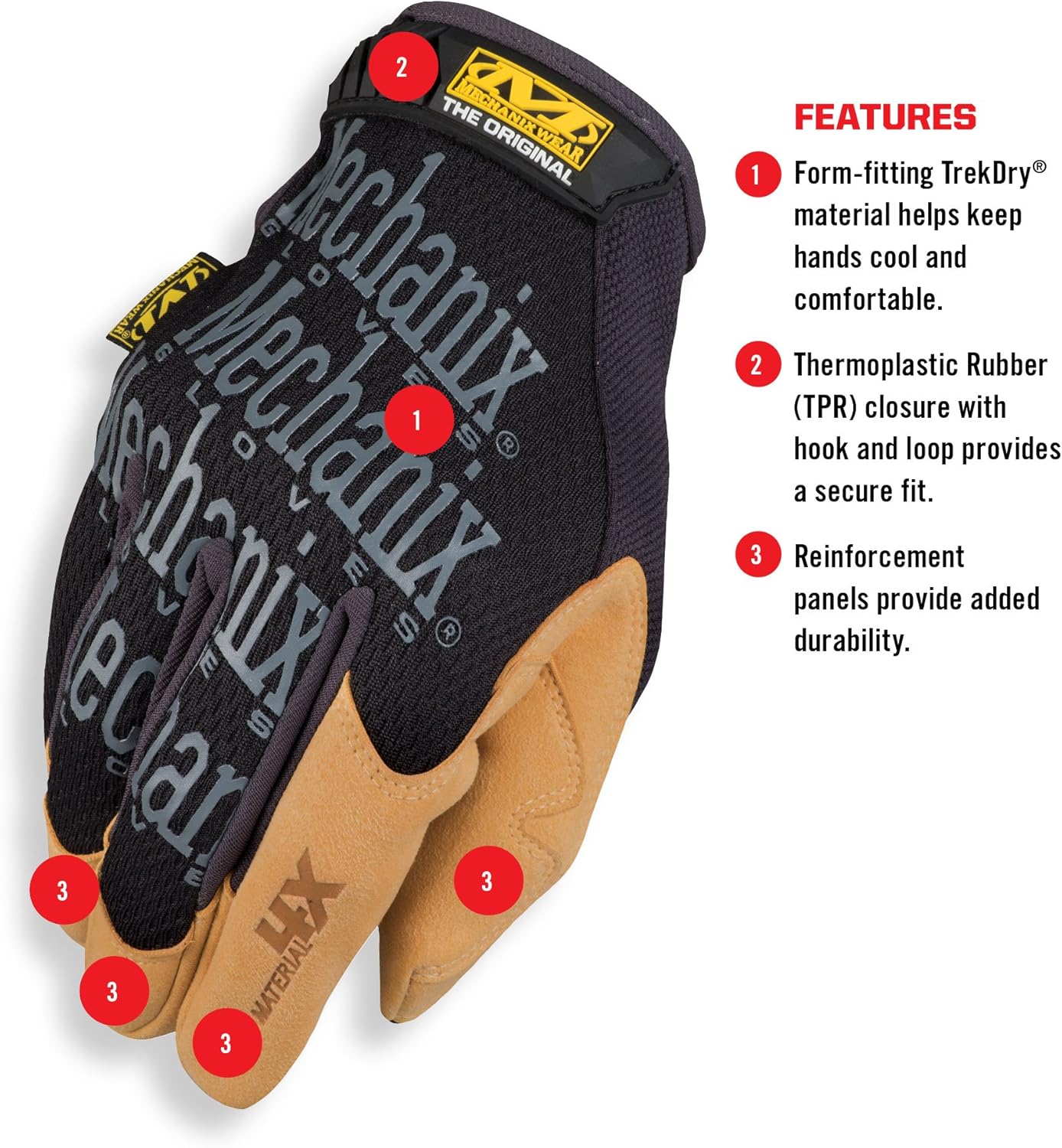 Mechanix Wear Material4x Original Gloves - Abrasion Resistant Gloves for Protecting Hands - Durable Synthetic Leather - Breathable - Comfort Fit - Machine Washable - Brown/Black - Medium