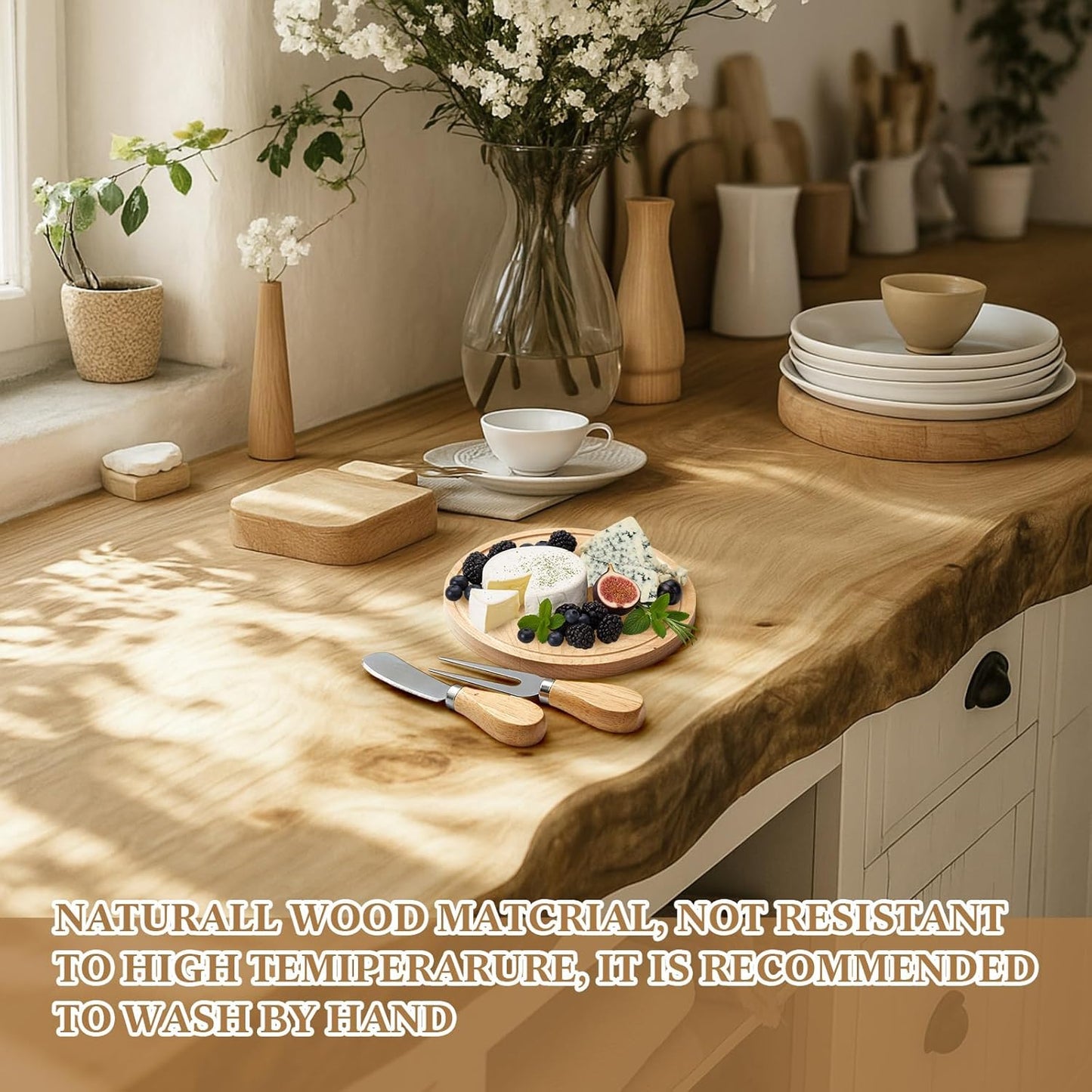 Maxcheck 18 Sets Baby Shower Bridal Game Prizes for Winners Round Cheese Board Set Wood Mini Charcuterie Board with Knives and Forks Thank You Card with Gift Box for Guests Wedding (Bamboo)