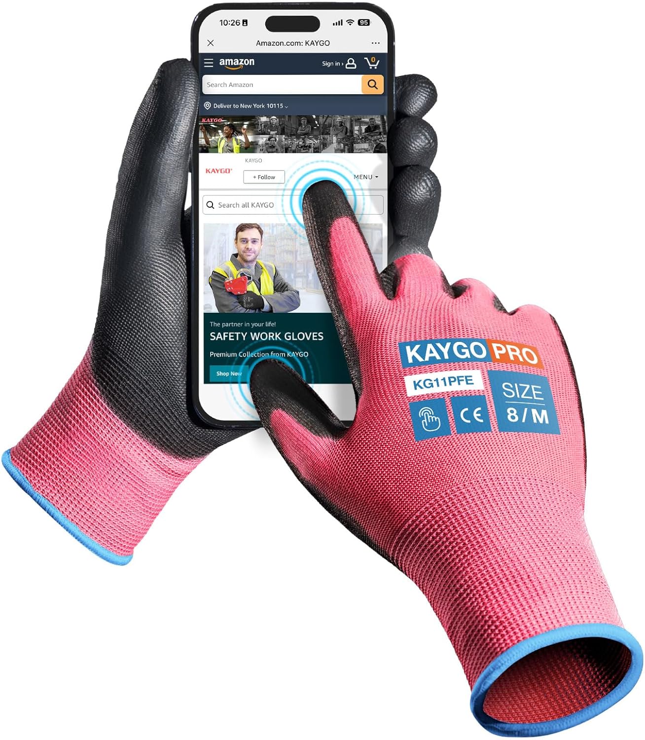 KAYGO Work Gloves for Men and Women,12 Pairs Seamless Knit PU Coated Safety Gloves, with Smooth Grip on Palm and Fingers, Ideal for Light Warehouse, Manufacturing, Gardening, KG11P (M, Black)