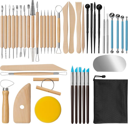 Amrules Clay Tools Kit, 12 PCS Polymer Clay Cutter Tools, Rectangle Shape Acrylic Press Board and Roller Pin Supplies Suitable for Shaping, Carving, Pottery Craft and DIY Projects