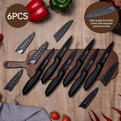 Paring Knife with Cover Sheath, Black,3.5 Inch Stainless Steel Fruit and Vegetable Knife, Paring Knives Set of 6, Ultra Sharp Small Kitchen Knife with PP Plastic Ergonomic Handle.