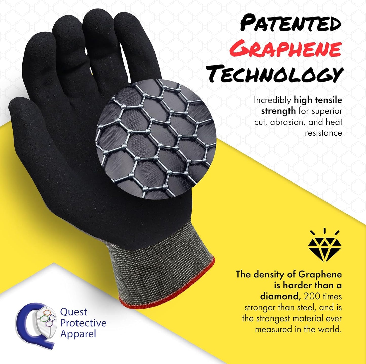Quest Protective Apparel Cut Resistant Work Gloves (ANSI A1) – Lightweight Graphene Gloves for Gardening, DIY, Mechanical & General Handling – Breathable Grip Gloves for Men & Women – Large, Pack of 3