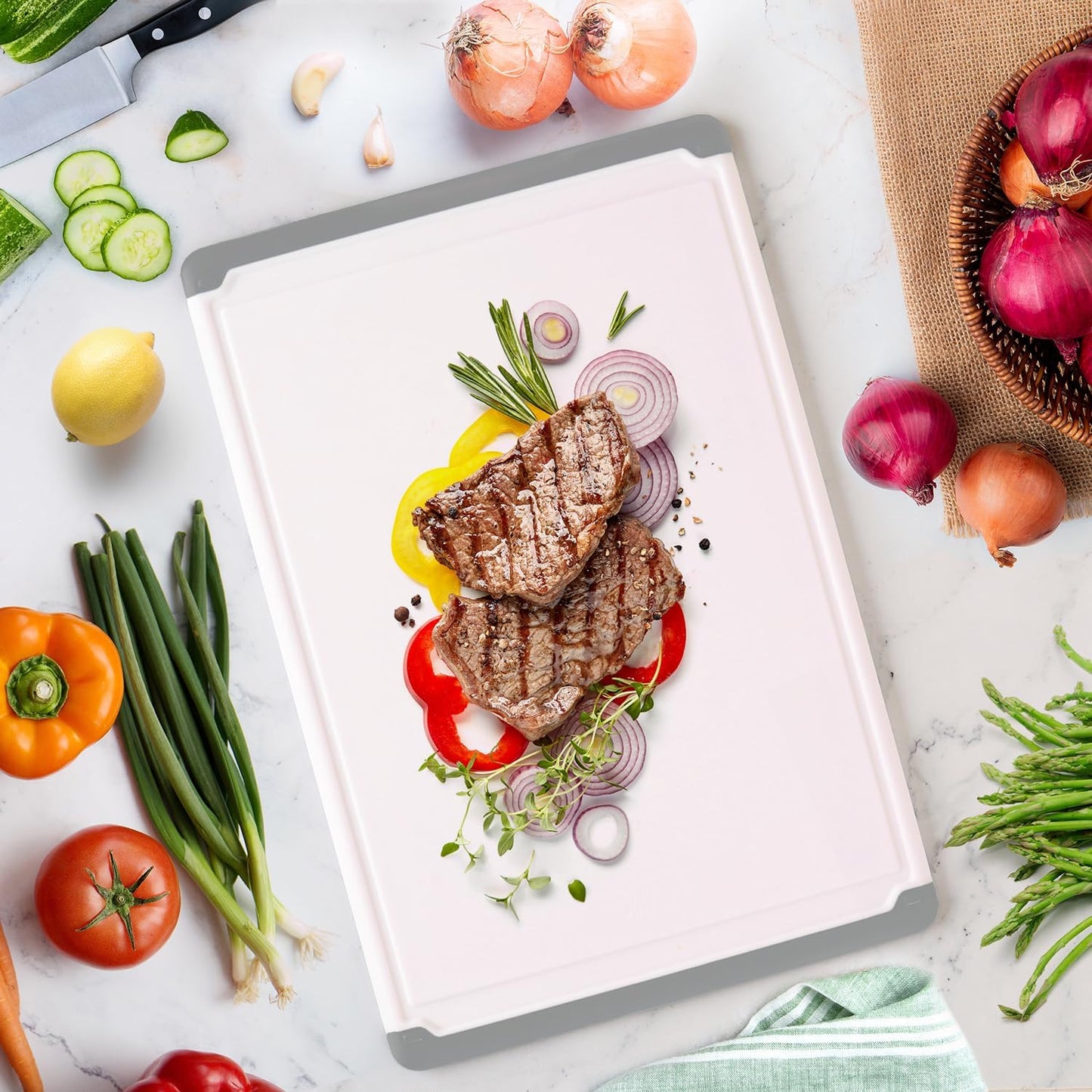 Extra Large Plastic Cutting Board for Kitchen - 18 Inch Dishwasher Safe Cutting Board, Reversible Chopping Board with Juice Groove + Non Slip Feet for Meat, Fruit, Vegetables, Meal Prep by Belwares