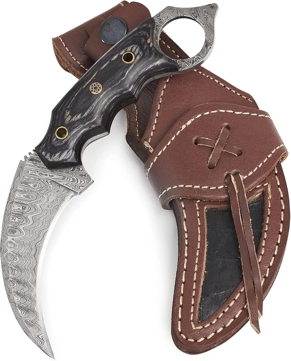 BIGCAT ROAR Predator Hunter - Patented Handmade Damascus Steel Fixed Blade Hunting Knife 10" - Walnut Wood Handle & Leather Sheath - Bushcraft Outdoor Skinning & Survival Knife - Collector Men Gifts