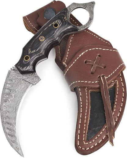 BIGCAT ROAR Predator Hunter - Patented Handmade Damascus Steel Fixed Blade Hunting Knife 10" - Walnut Wood Handle & Leather Sheath - Bushcraft Outdoor Skinning & Survival Knife - Collector Men Gifts