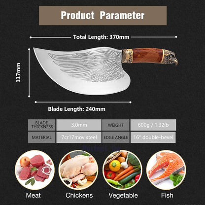 Golden Bird Meat Cleaver Heavy Duty Butcher Knife Hand Forged Bone Chopper Full Tang High Carbon Steel Kitchen Chef Knife for Home with Gift Box