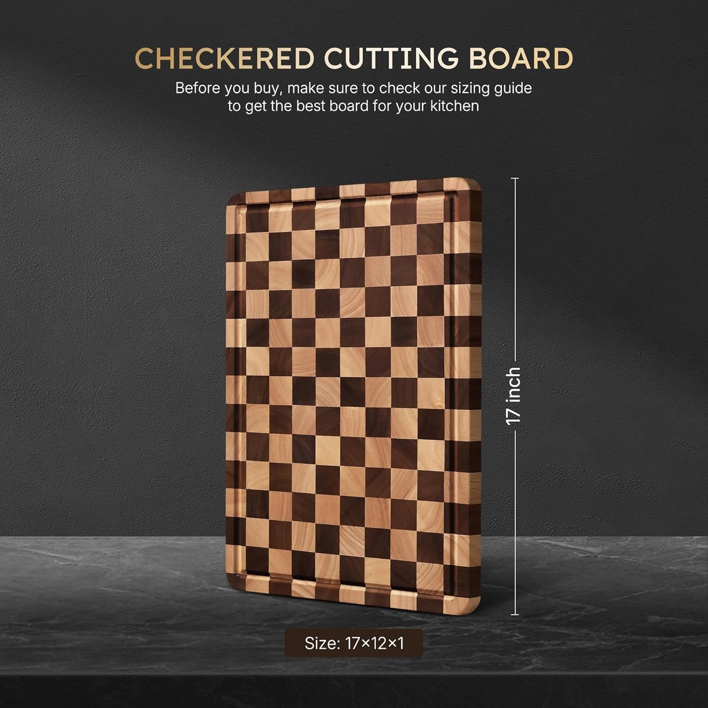 3 Packs Cutting Boards for Kitchen Checkered Cutting Board Acacia Wood Charcuterie Board Serving Heavy Duty Non Toxic Slip Butcher Block Wood Chopping Board with Juice Grooves Handles