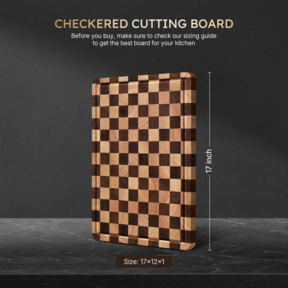 3 Packs Cutting Boards for Kitchen Checkered Cutting Board Acacia Wood Charcuterie Board Serving Heavy Duty Non Toxic Slip Butcher Block Wood Chopping Board with Juice Grooves Handles