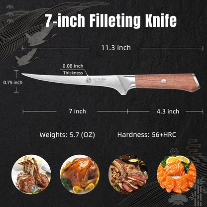 YOTSUBA Steak Knives Set of 6, Razor-Sharp 4.5 Inch Japanese Serrated Steak Knife Set, Full Tang Forged High Carbon Steel Dinner Knives with Ergonomic Handle and Gift Box