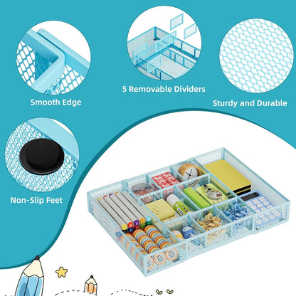 Marbrasse Expandable Desk Drawer Organizer, Mesh Drawer Organizer Tray with 10 Adjustable Compartments, Desk Organizers and Accessories for Office Supplies, Makeup & Vanity (Expandable White-2 pack)