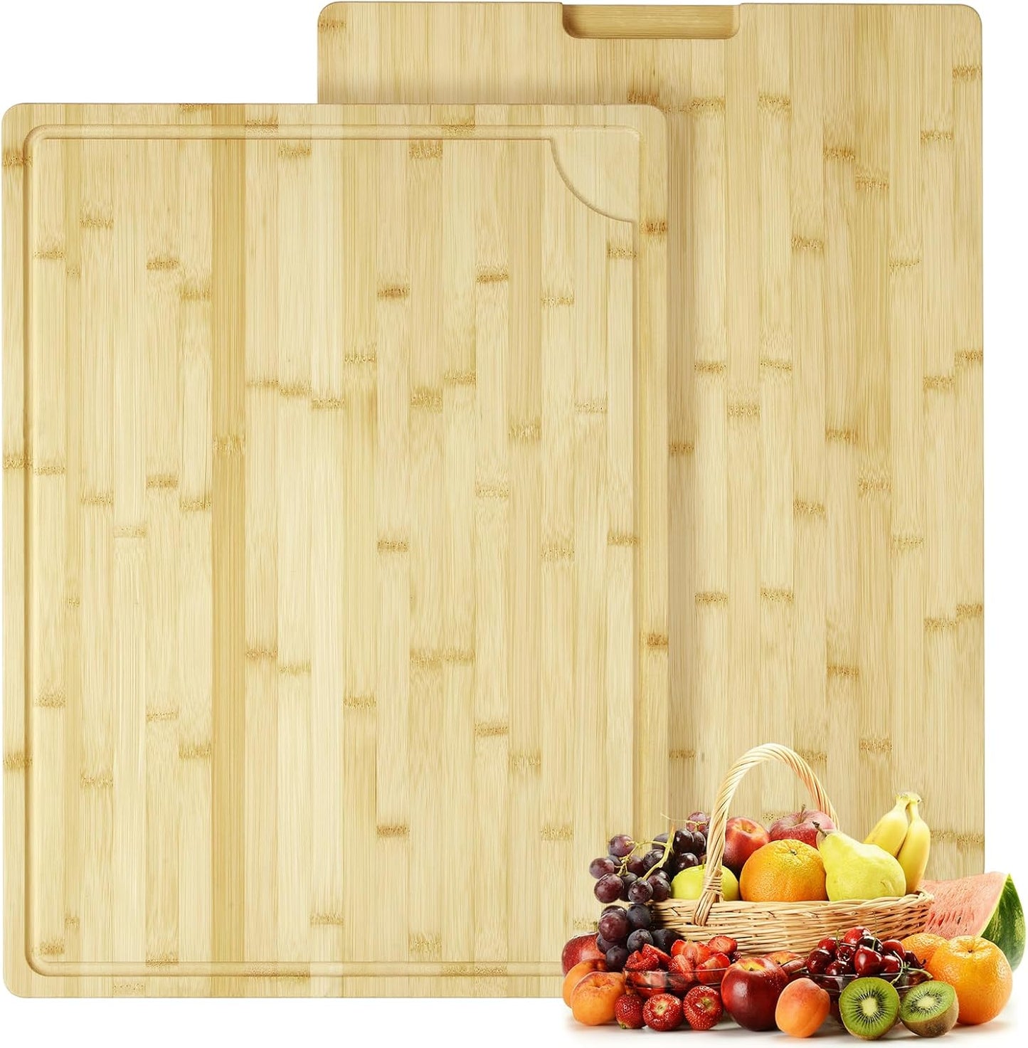 24"X18" Bamboo Cutting Boards for Kitchen, Extra Large Wood Cutting Board with Deep Juice Groove & Handle