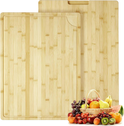 24"X18" Bamboo Cutting Boards for Kitchen, Extra Large Wood Cutting Board with Deep Juice Groove & Handle