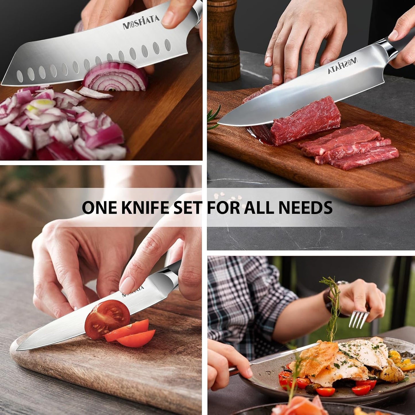 MOSFiATA Chef Knife Sets with Carry case Bag, 19 Pieces Professional Knife Set with Knife Sharpening Rod, High Carbon Stainless Steel Kitchen Chef Knives Set，Dishwasher Safe, For Outdoor