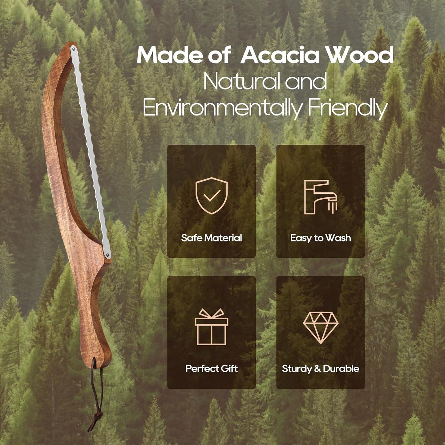 Mooues Bread Knife Set, Acacia Wood(15.7") - Double Serrated Bread Knife for Homemade Bagels, Baguettes and More - Sourdough Bread Slicer, Cuts Thin, Even Slices - Premium Stainless Steel