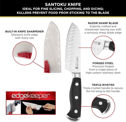Sabatier Forged Stainless Steel Chef Knife with Edgekeeper Self-Sharpening Blade Cover, High-Carbon Stainless Steel Kitchen Knife, Razor-Sharp Knife to Cut Fruit, Vegetables and more, 8-Inch, Black