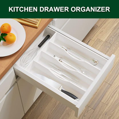 Bellsal Natural Utensil Organizer 12.5 Inch Silverware Organizer for Drawer Utensil Holder Cutlery Organizer Kitchen Drawer Organizer 7 Compartment Small Narrow Bamboo