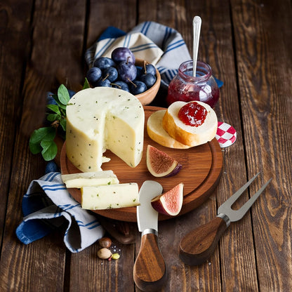 Maxcheck 18 Sets Baby Shower Bridal Game Prizes for Winners Round Cheese Board Set Wood Mini Charcuterie Board with Knives and Forks Thank You Card with Gift Box for Guests Wedding (Bamboo)
