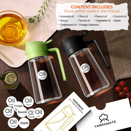 YARRAMATE 16oz/470ml Glass Olive Oil Sprayer for Cooking with Stickers, 2 in 1 Oil Dispenser for Kitchen Gadgets, Food Grade Premium Spray Bottle for Salad, Frying, BBQ (Creamy White)